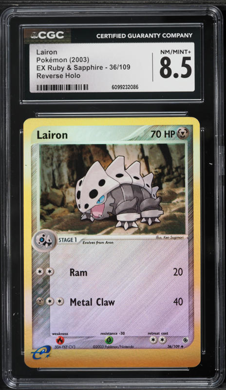 2003 Pokemon EX Ruby & Sapphire Reverse Holo Lairon #36 CGC 8.5 NM-MT+