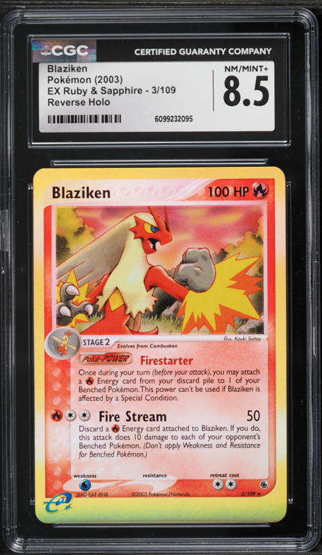 2003 Pokemon EX Ruby & Sapphire Reverse Holo Blaziken #3 CGC 8.5 NM-MT+