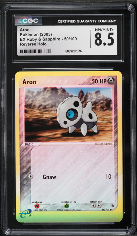 2003 Pokemon EX Ruby & Sapphire Reverse Holo Aron #50 CGC 8.5 NM-MT+