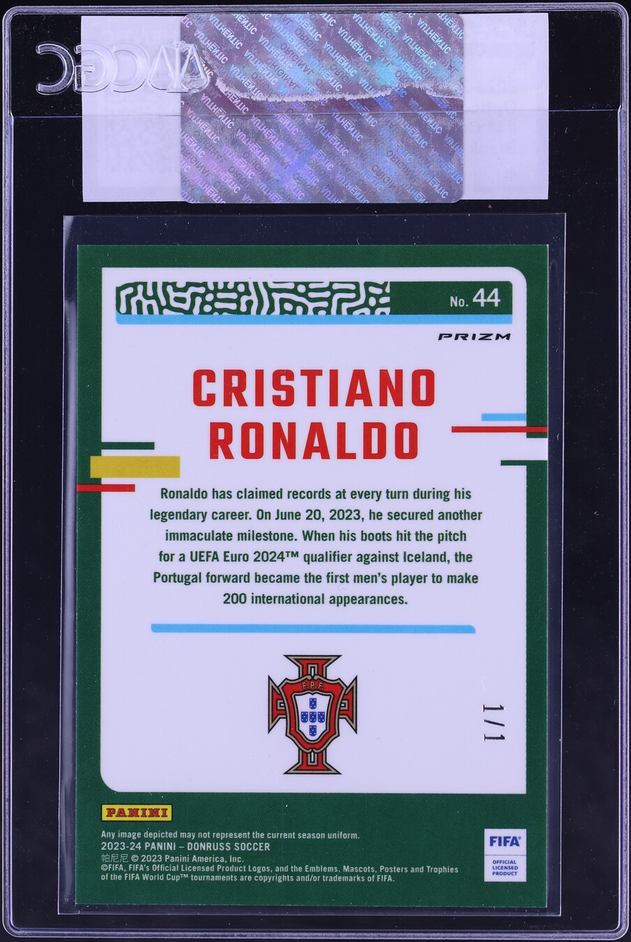 2023 Donruss Optic Black Pandora Cristiano Ronaldo 1/1 #44 CGC AUTH