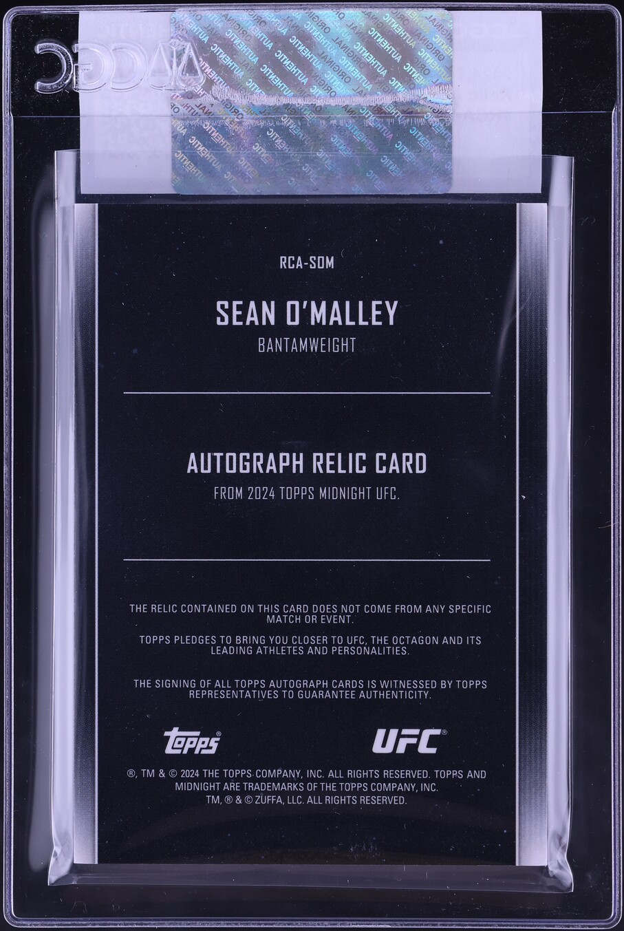 2024 Topps Midnight UFC Sean O'Malley PATCH AUTO #RCA-SOM CGC AUTH