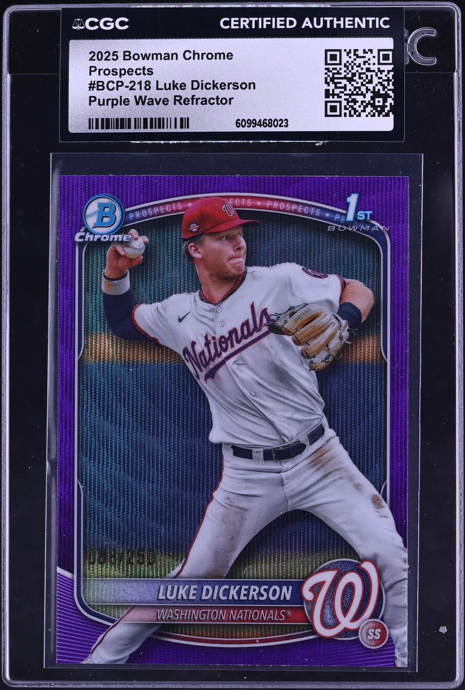 2025 Bowman Chrome Purple Wave Refractor Luke Dickerson PROSPECT /250 #BCP-218 CGC AUTH