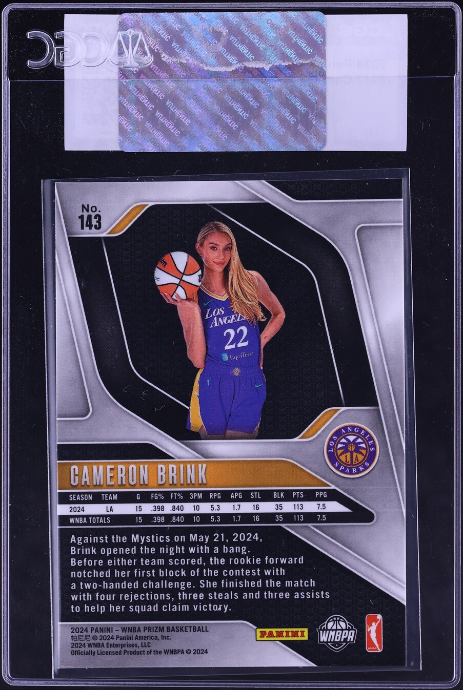 2024 Panini Prizm WNBA Cameron Brink ROOKIE #143 CGC AUTH
