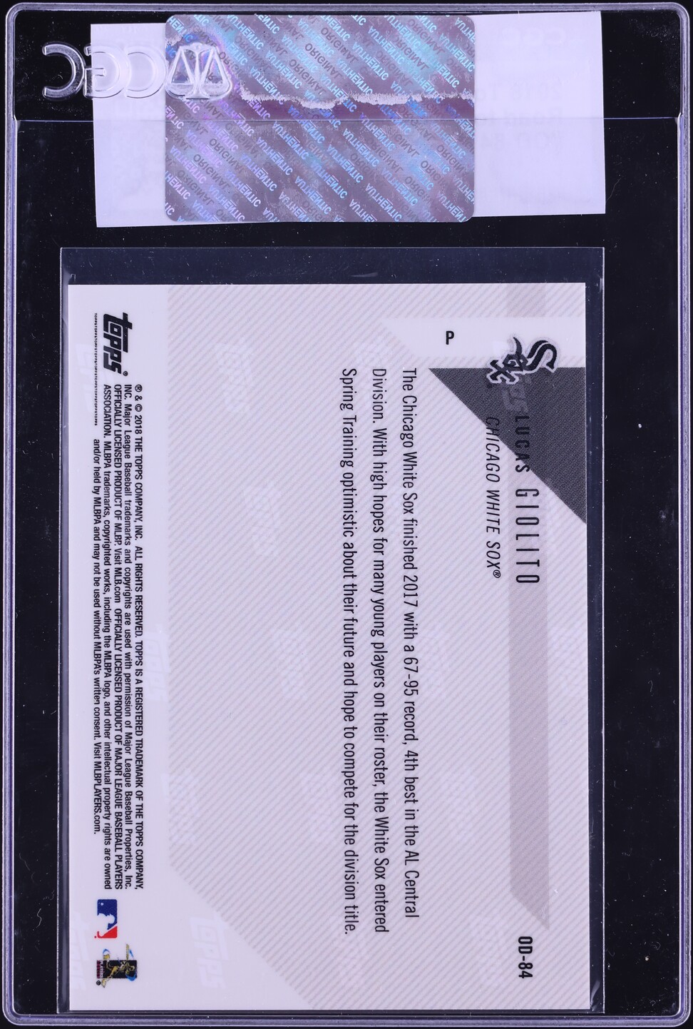 2018 Topps Now Road To Opening Day Lucas Giolito #OD-84 CGC AUTH