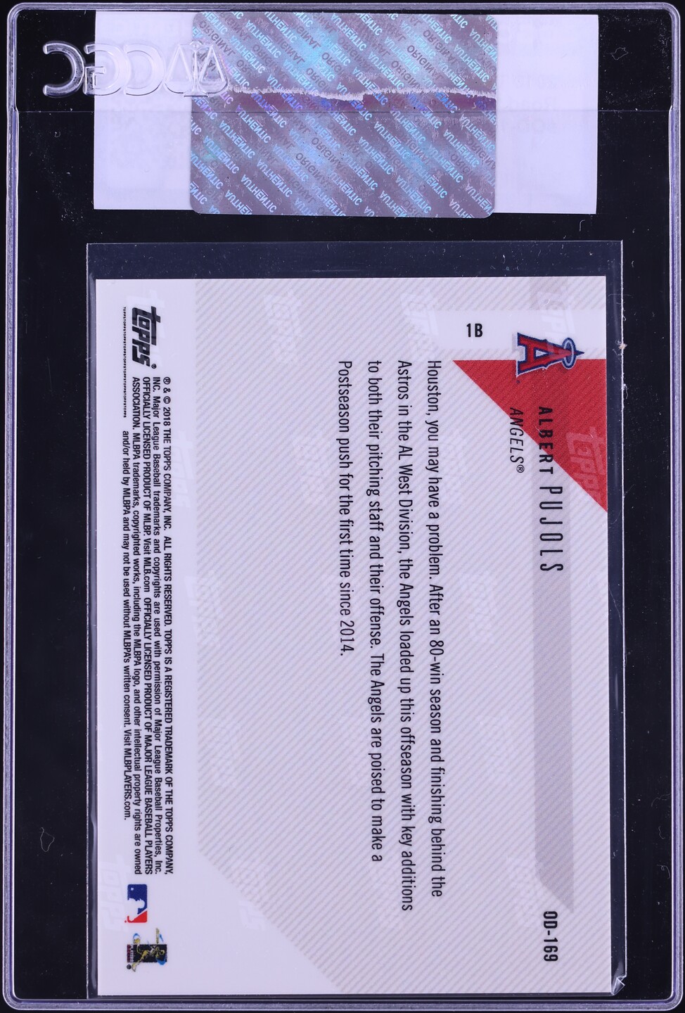 2018 Topps Now Road To Opening Day Albert Pujols #OD-169 CGC AUTH