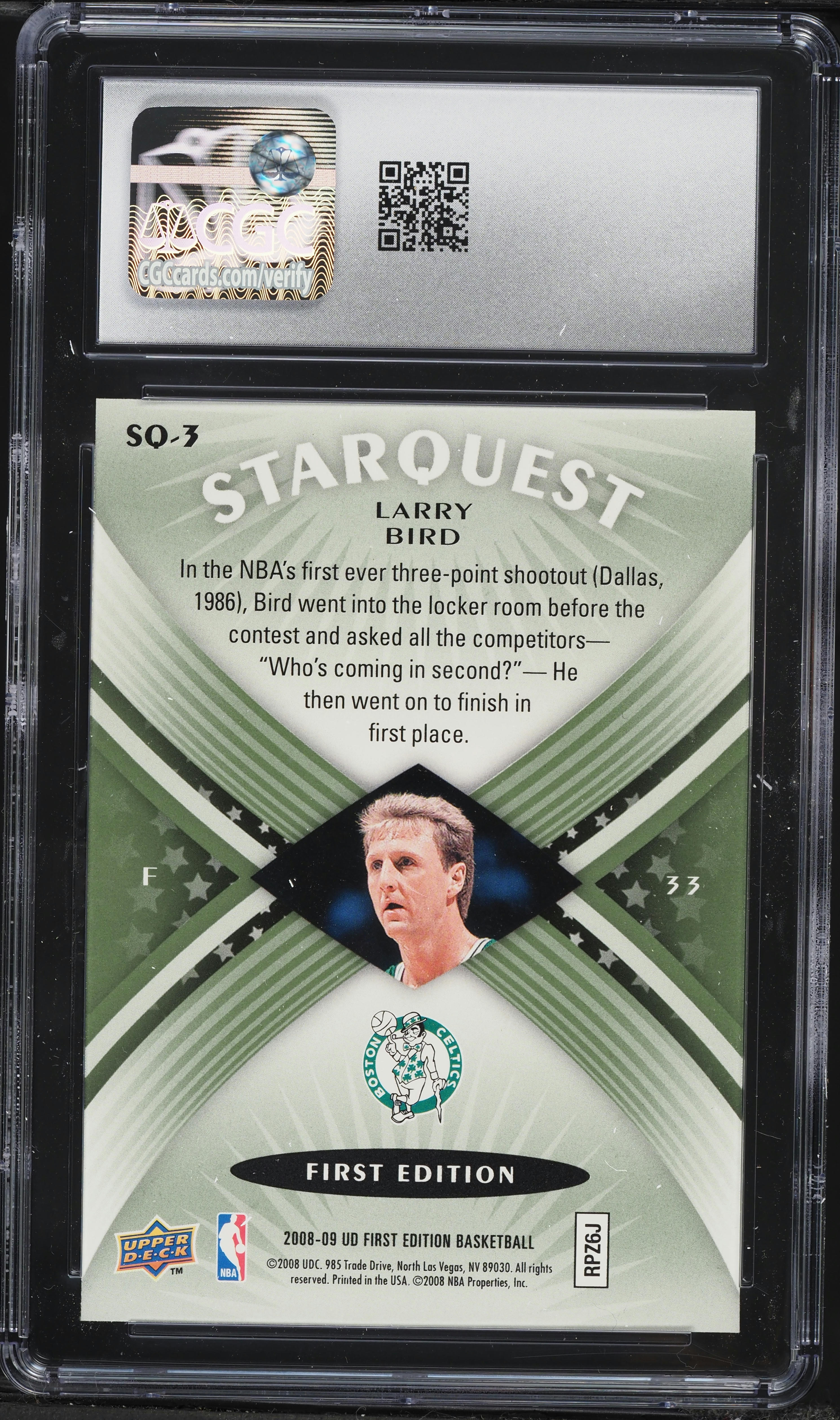 2008 Upper Deck First Edition Starquest Green Larry Bird #SQ-3 CGC