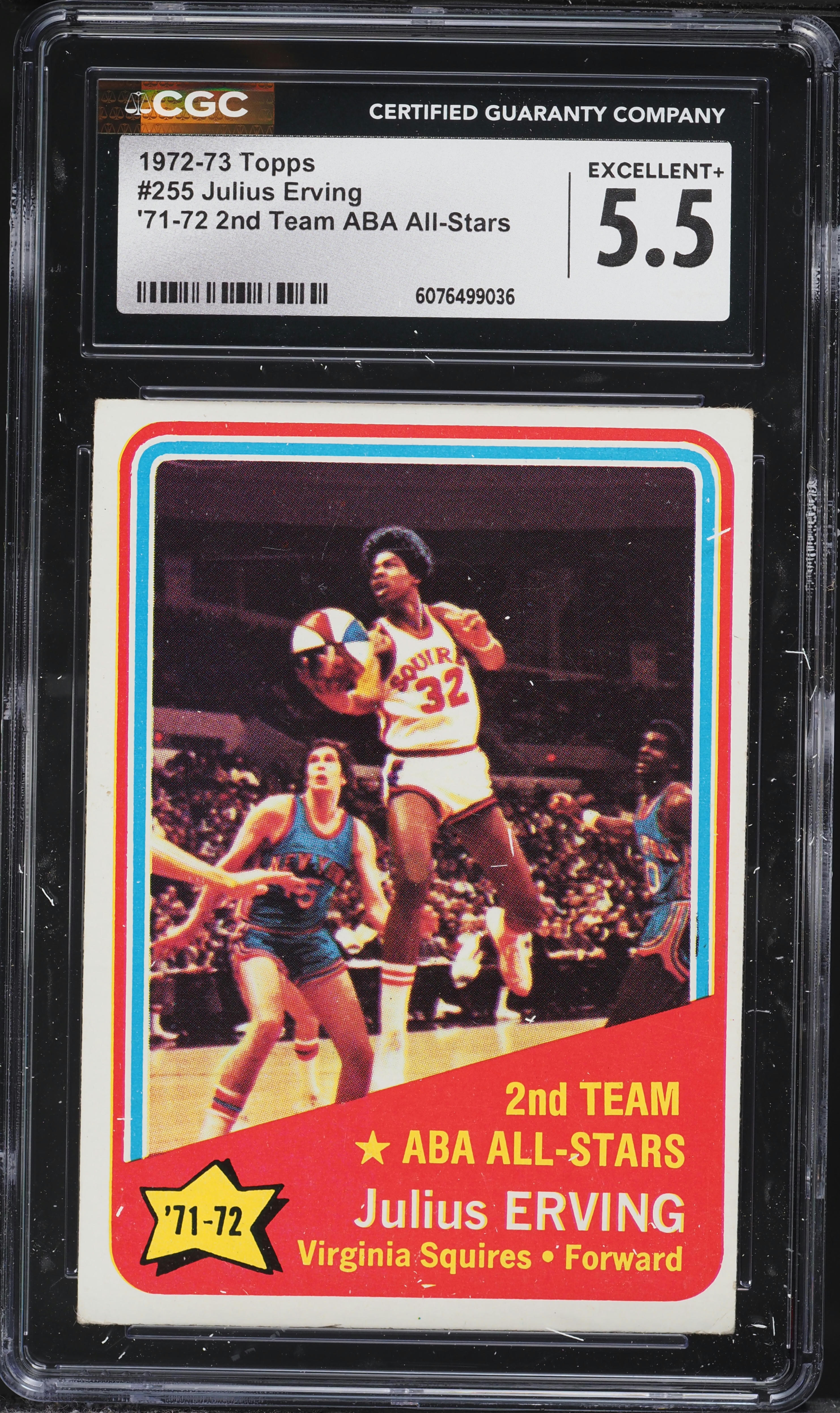 1972 Topps Basketball All-Star Julius Erving #255 CGC 5.5 EX+ on