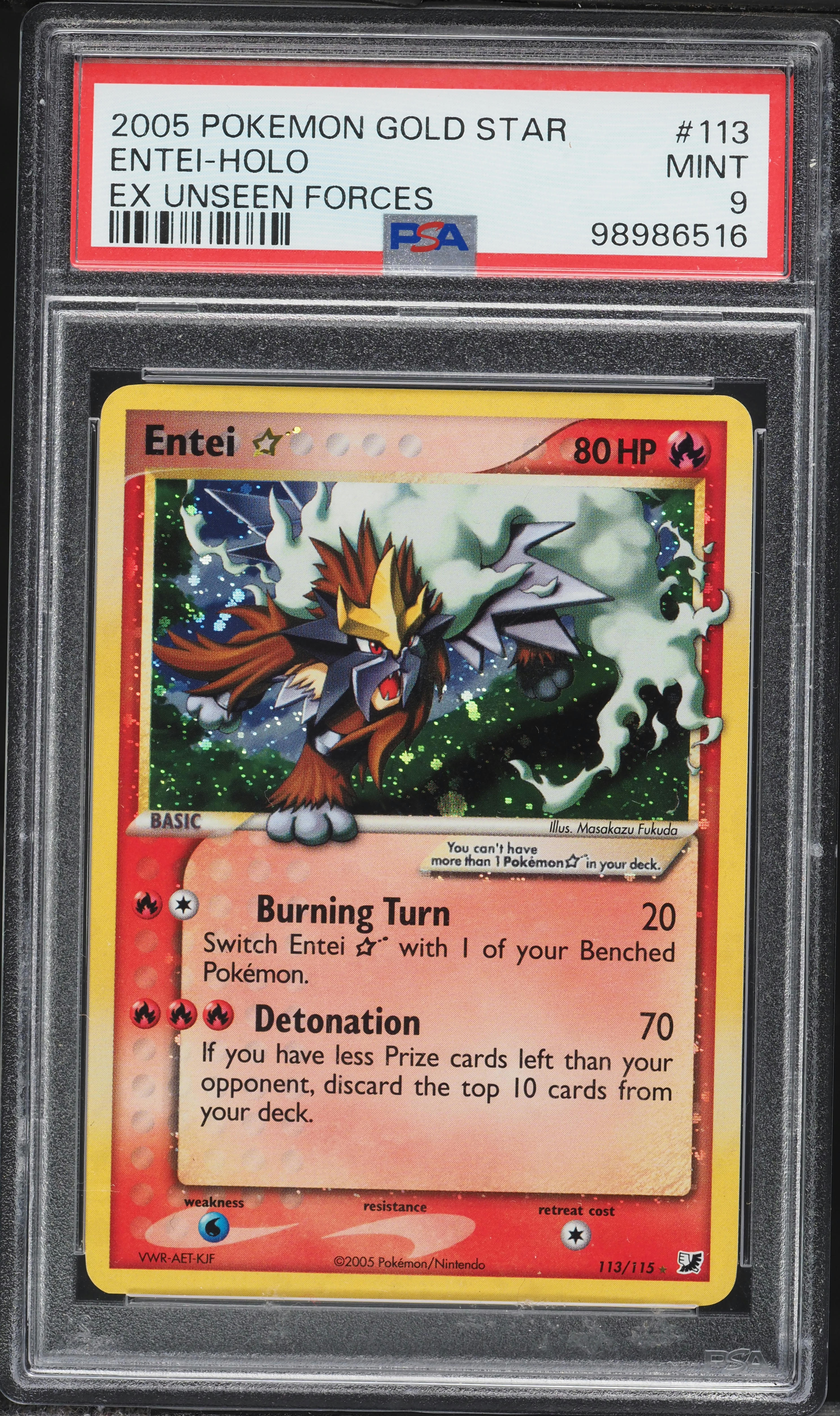 2005 Pokemon EX Unseen Forces Holo Entei Gold Star #113 PSA 9 MINT on Fanatics Collect 2005 Pokemon EX Unseen Forces Holo Entei Gold Star #113 PSA 9 MINT on Fanatics Collect