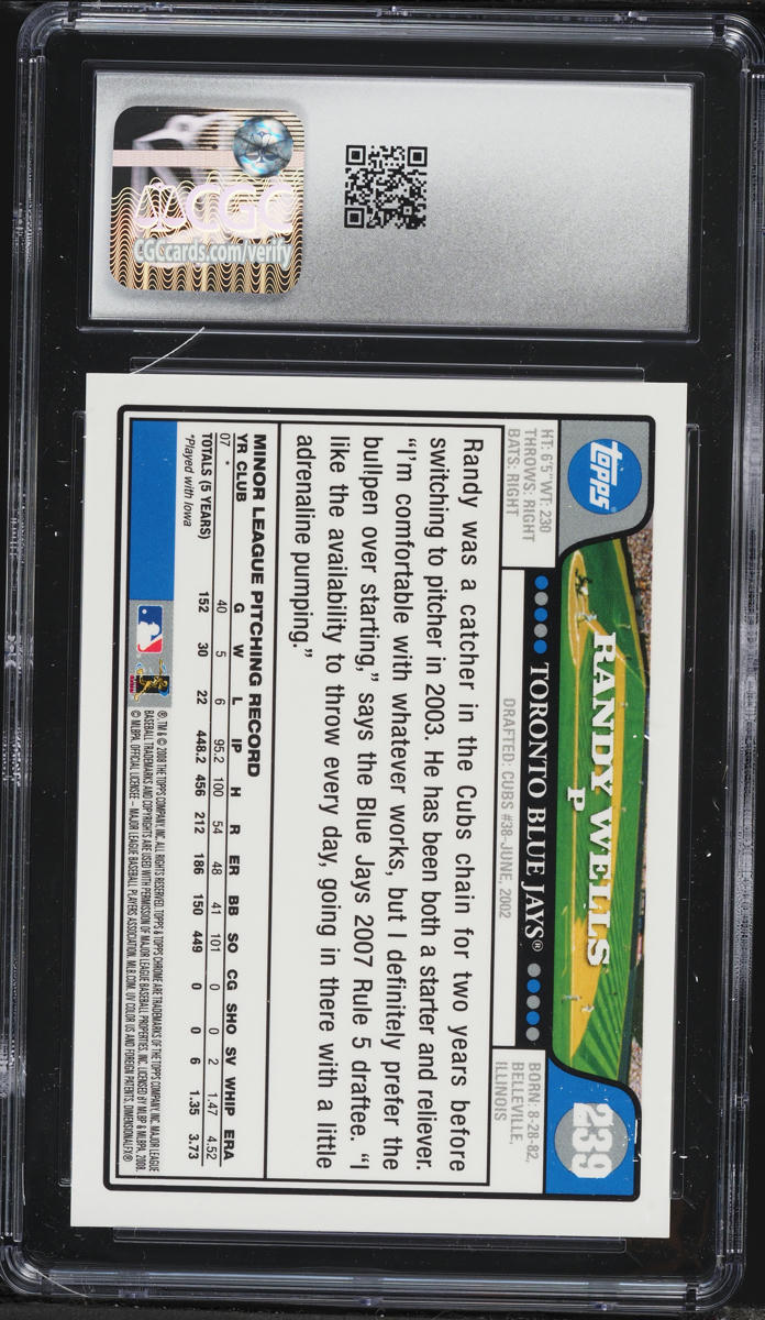 2008 Topps Chrome Randy Wells ROOKIE AUTO #239 CGC 10 GEM MINT