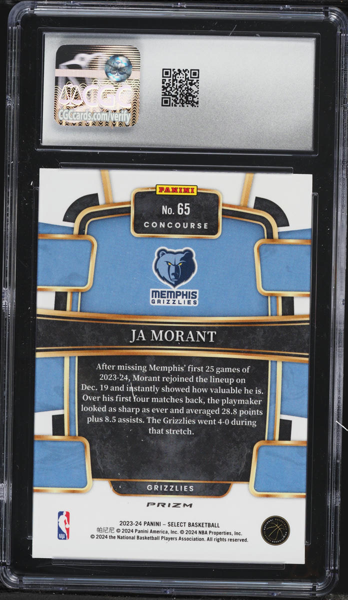 2023 Select Concourse Blue Cracked Ice Prizm Ja Morant #65 CGC 10 GEM MINT