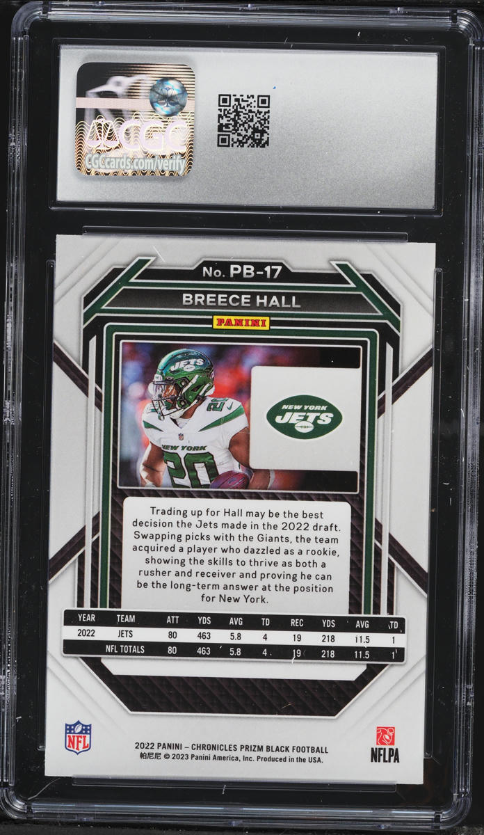 2022 Panini Chronicles Prizm Black Breece Hall ROOKIE #PB-17 CGC 10 GEM MINT