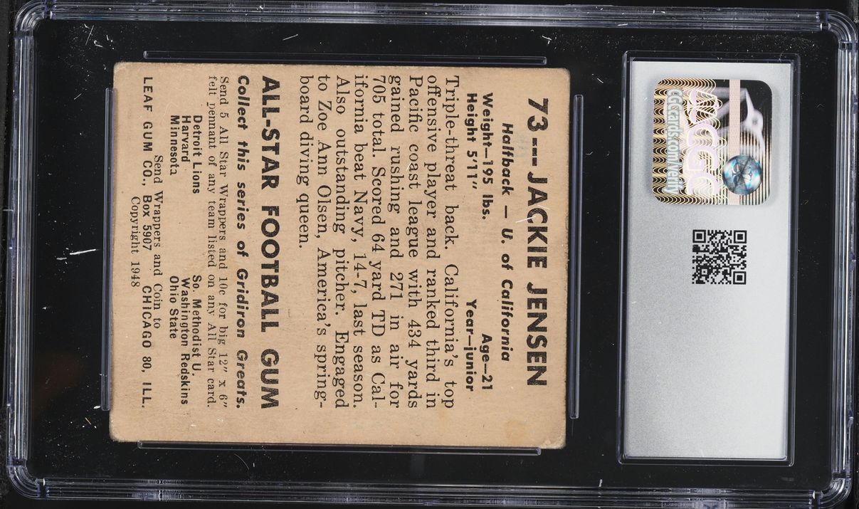 1948 Leaf Football Jackie Jensen MISSPELLED FIRST NAME RED