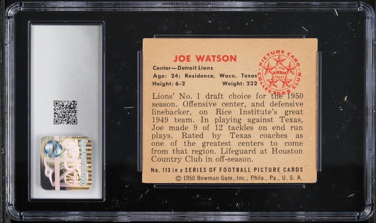 1950 Bowman Football Joe Watson #110 CGC 4.5 VGEX+