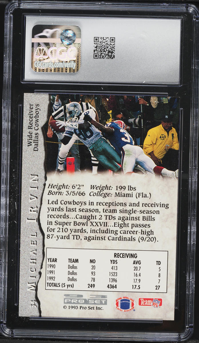 1993 Pro Set Football Michael Irvin #34 CGC 9 MINT