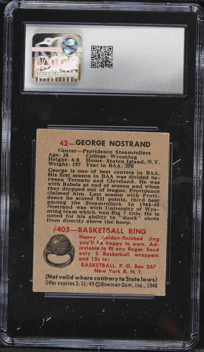 1948 Bowman Basketball George Nostrand #42 CGC 5 EX
