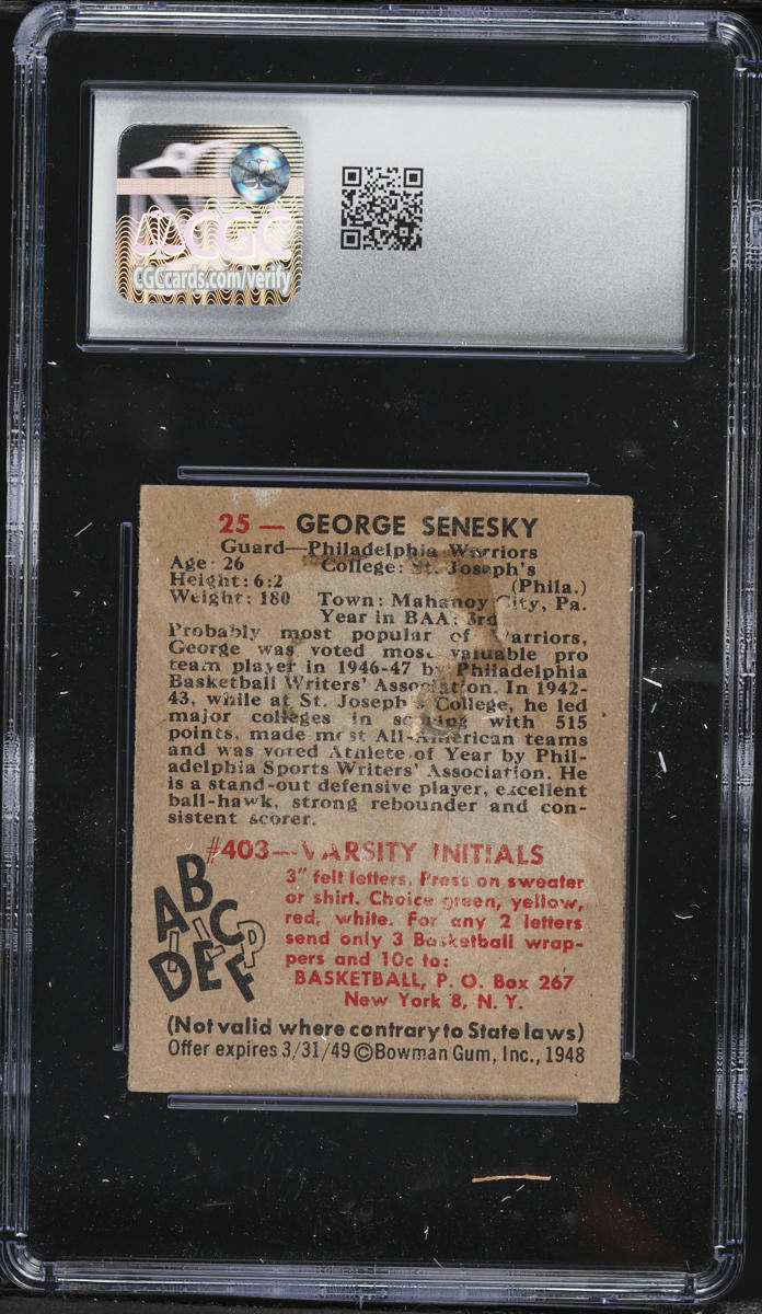 1948 Bowman Basketball George Senesky #25 CGC 1.5 FR