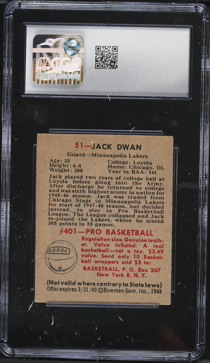 1948 Bowman Basketball Jack Dwan #51 CGC 5 EX