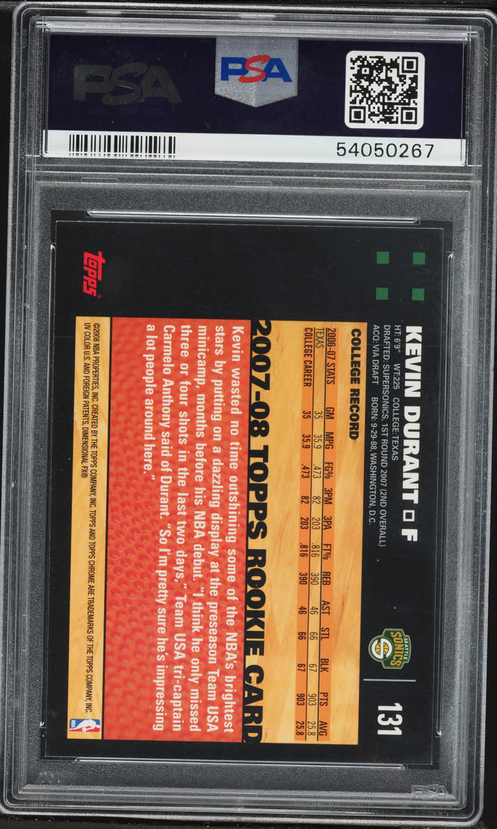 2007 Topps Chrome Kevin Durant ROOKIE #131 PSA 9 MINT on Fanatics