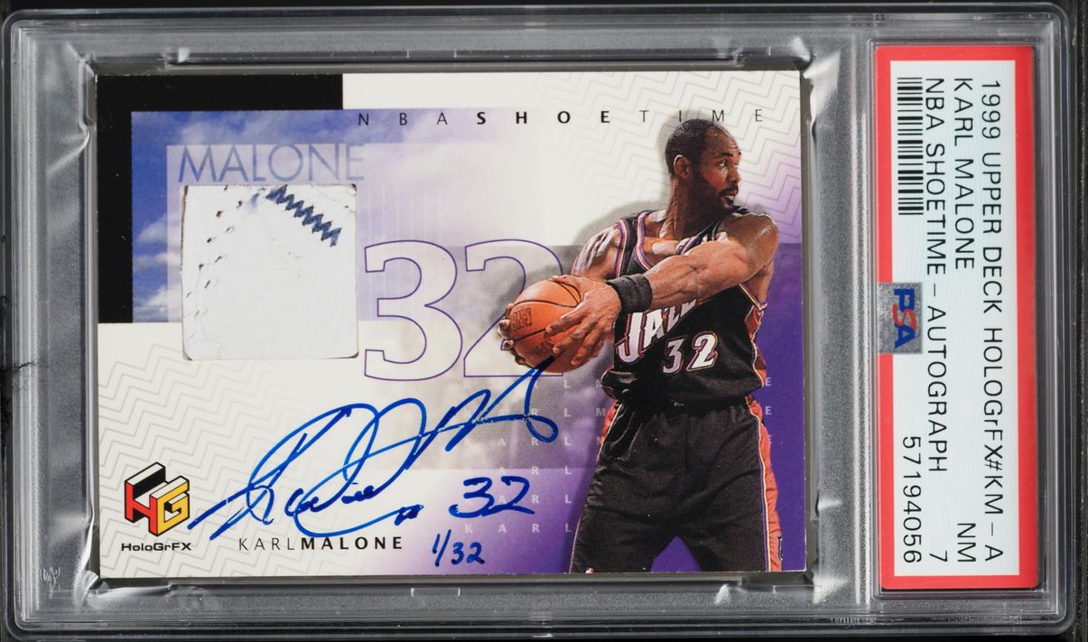 1999 Upper Deck HoloGrFX NBA Shoetime Karl Malone PATCH AUTO 1/32 