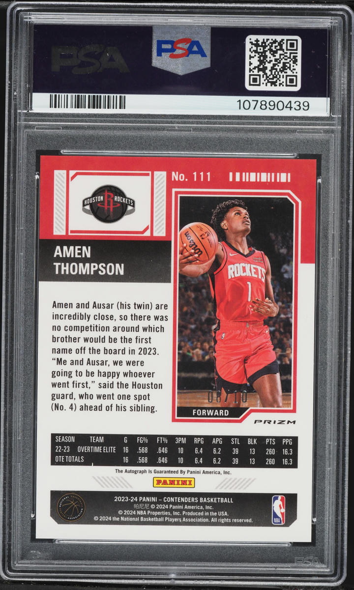 2023 Panini Contenders Premium Gold Amen Thompson ROOKIE AUTO /10 #111 PSA 10 GEM MINT