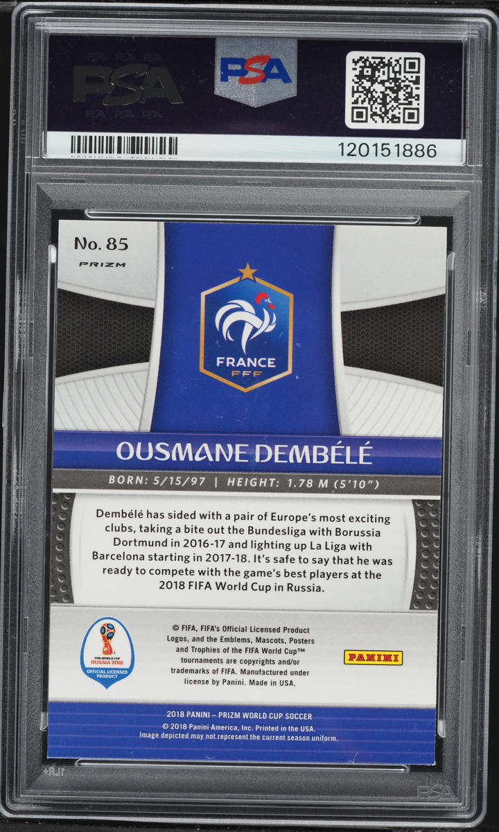 2018 Panini Prizm World Cup Black Gold Wave Ousmane Dembele #85 PSA 10 GEM MINT
