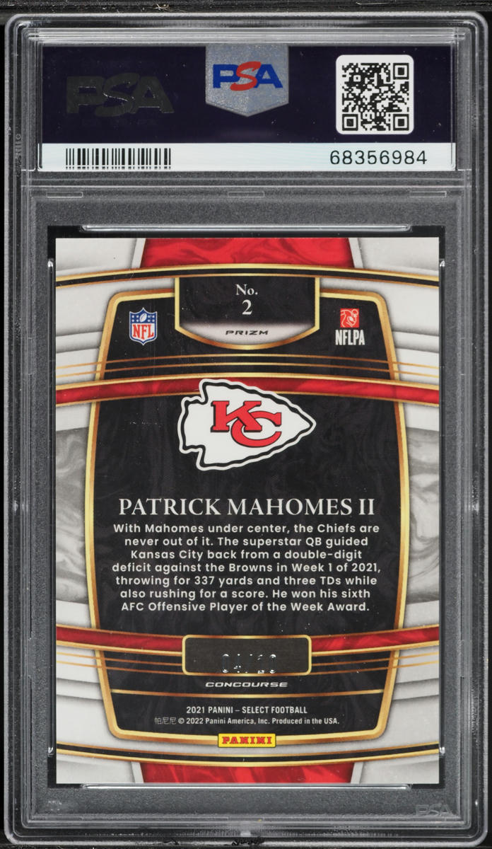 2021 Select Concourse Gold Prizm Patrick Mahomes II /10 #2 PSA 9 MINT