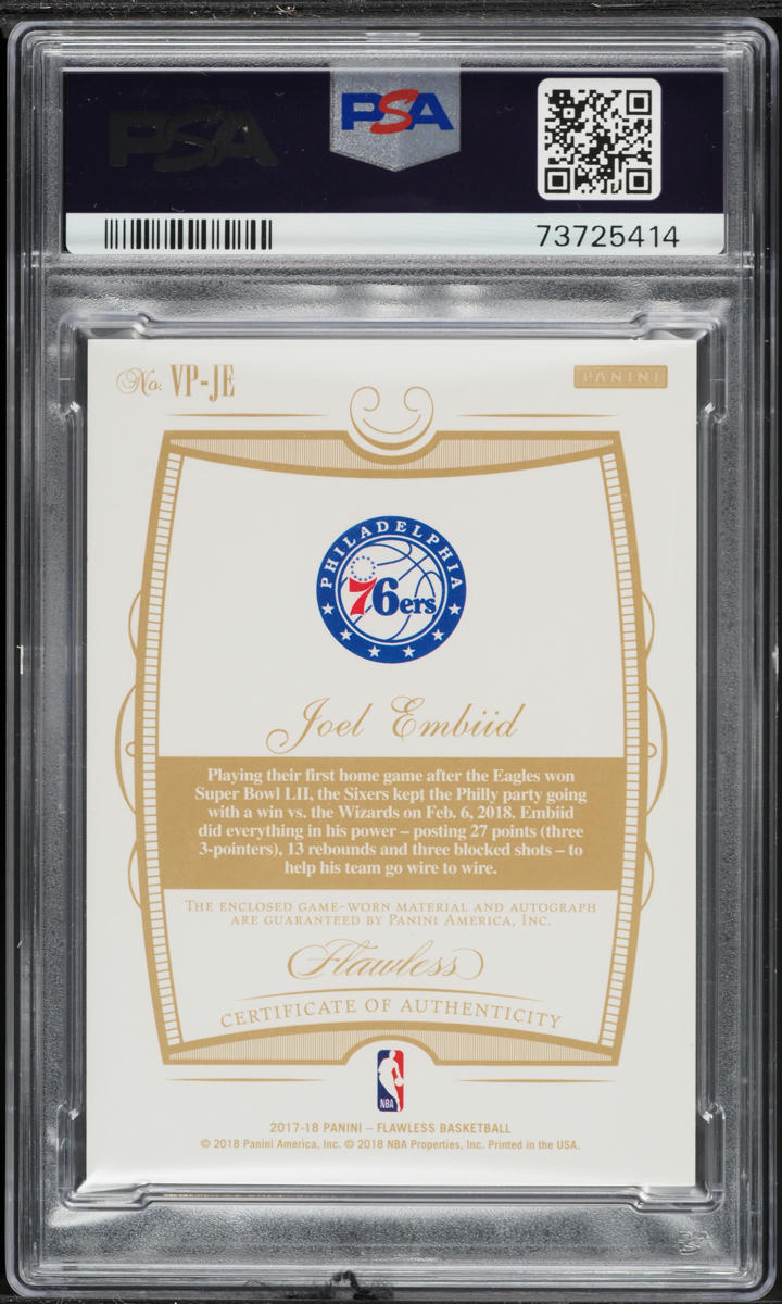 2017 Panini Flawless Vertical Ruby Joel Embiid PATCH AUTO DNA 10 /15 #VP-JE PSA 9 MINT