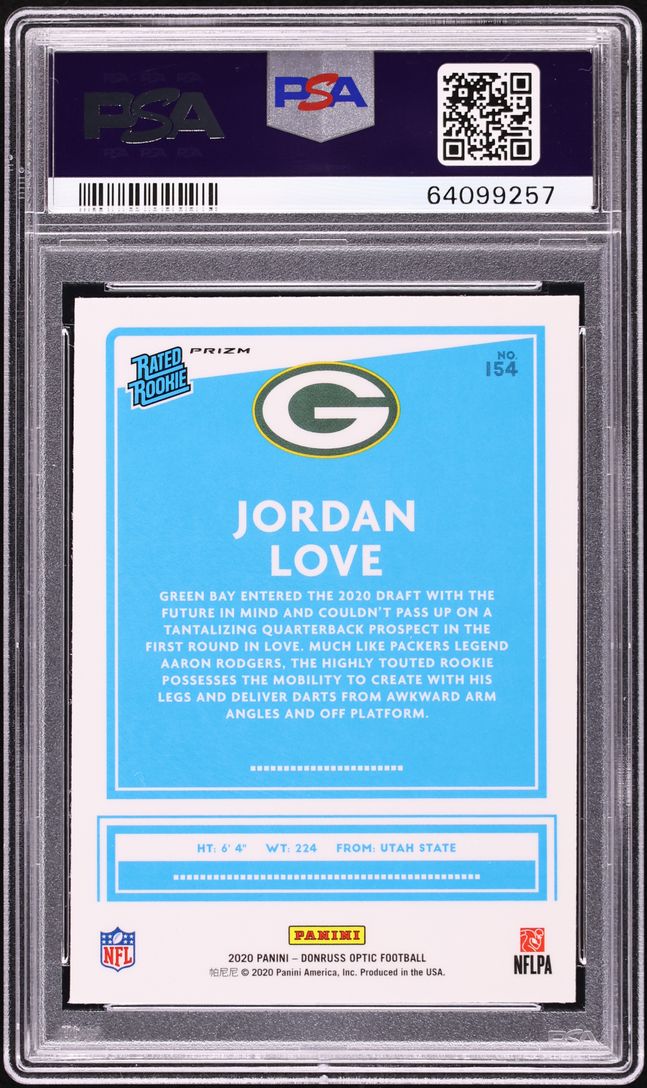 2020 Donruss Optic Holo Jordan Love ROOKIE #154 PSA 9 MINT