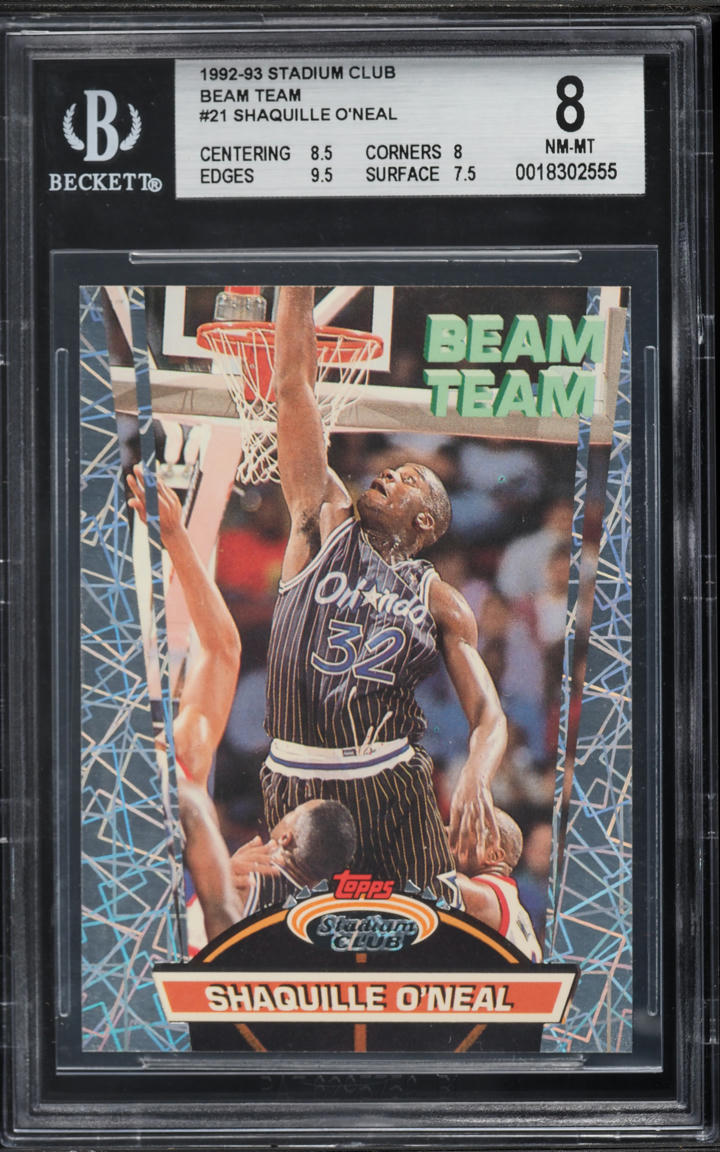 1992 Stadium Club Beam Team Shaquille O'Neal ROOKIE #21 BGS 8 NM-MT