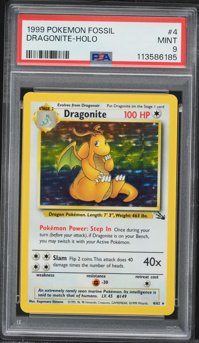 1999 Pokemon Fossil Holo Dragonite #4 PSA 9 MINT