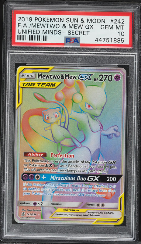 2019 Pokemon Sun & Moon Unified Minds Mewtwo & Mew GX #71 PSA 10