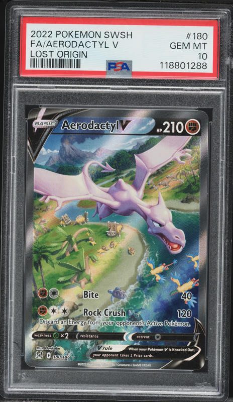 2022 Pokemon Sword & Shield Lost Origin Full Art Aerodactyl V #180 PSA 10 GEM MINT