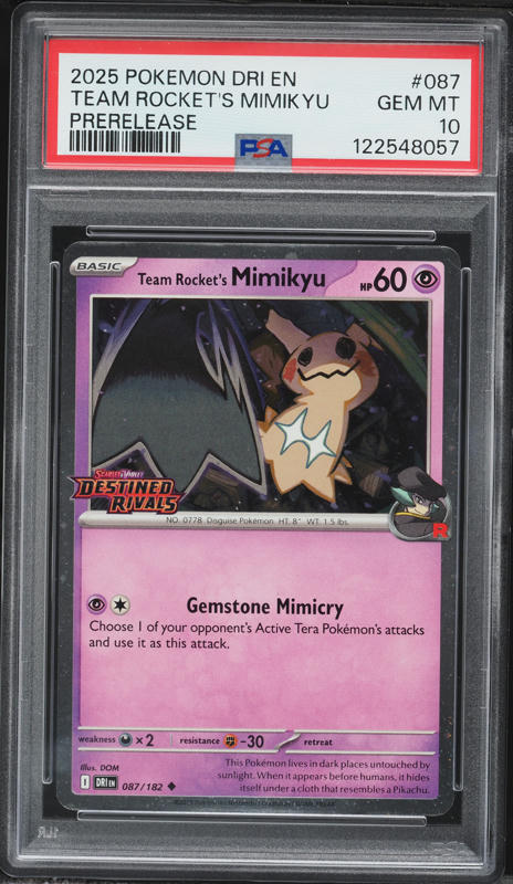 2025 Pokemon Dri En-Destined Rivals Prerelease Team Rocket's Mimikyu #087 PSA 10 GEM MINT