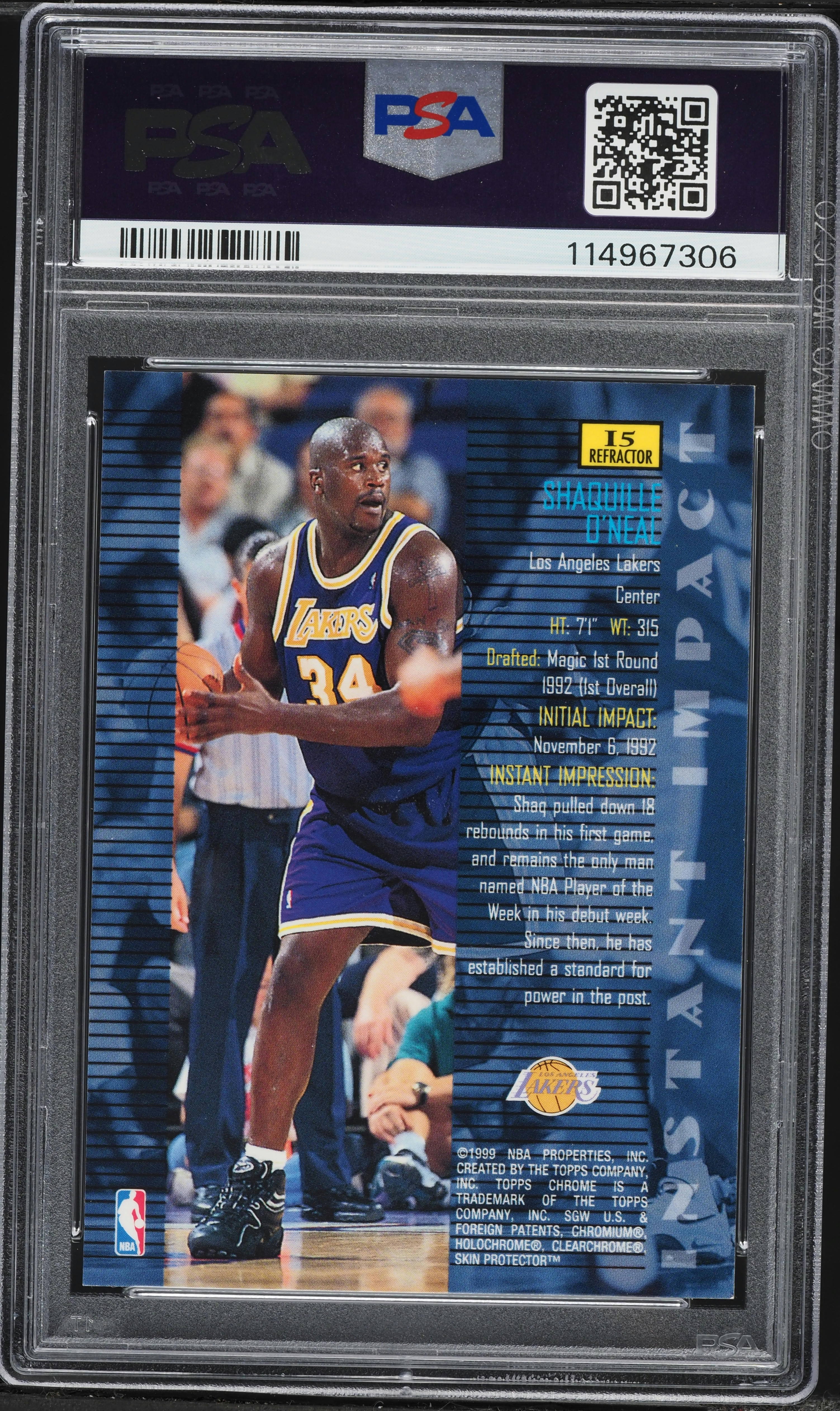 1998 Topps Chrome Instant Impact Refractor Shaquille O'Neal #I5