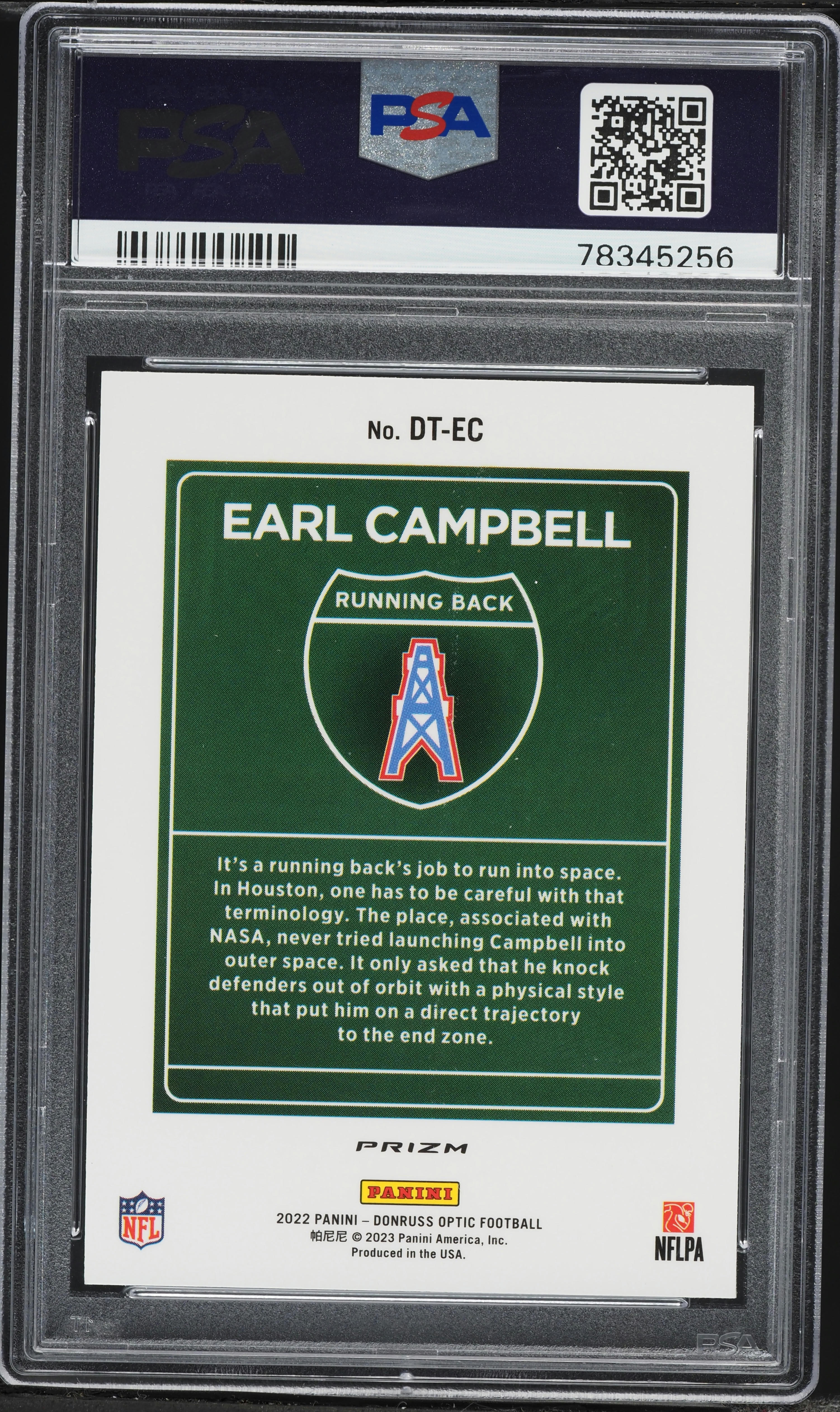 2022 Donruss Optic Downtown Earl Campbell #DT-EC PSA 10 GEM MINT