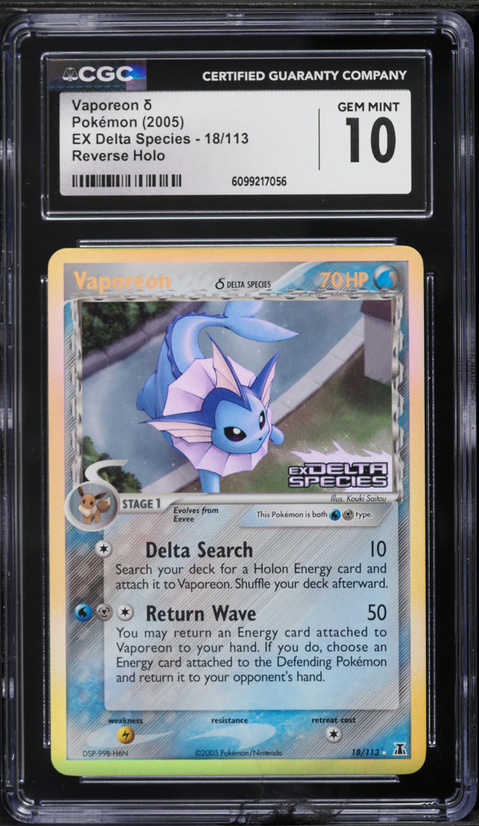 2005 Pokemon EX Delta Species Reverse Holo Vaporeon #18 CGC 10 GEM MINT on Fanatics Collect 2005 Pokemon EX Delta Species Reverse Holo Vaporeon #18 CGC 10 GEM MINT on Fanatics Collect