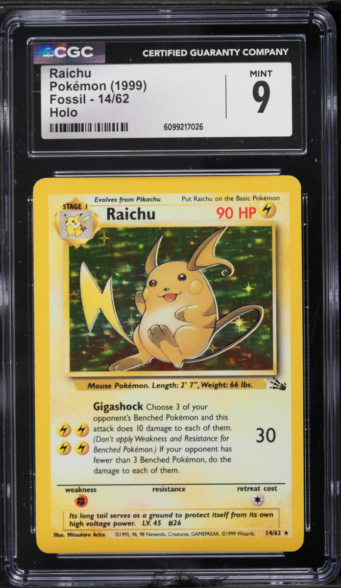 1999 Pokemon Fossil Holo Raichu #14 CGC 9 MINT
