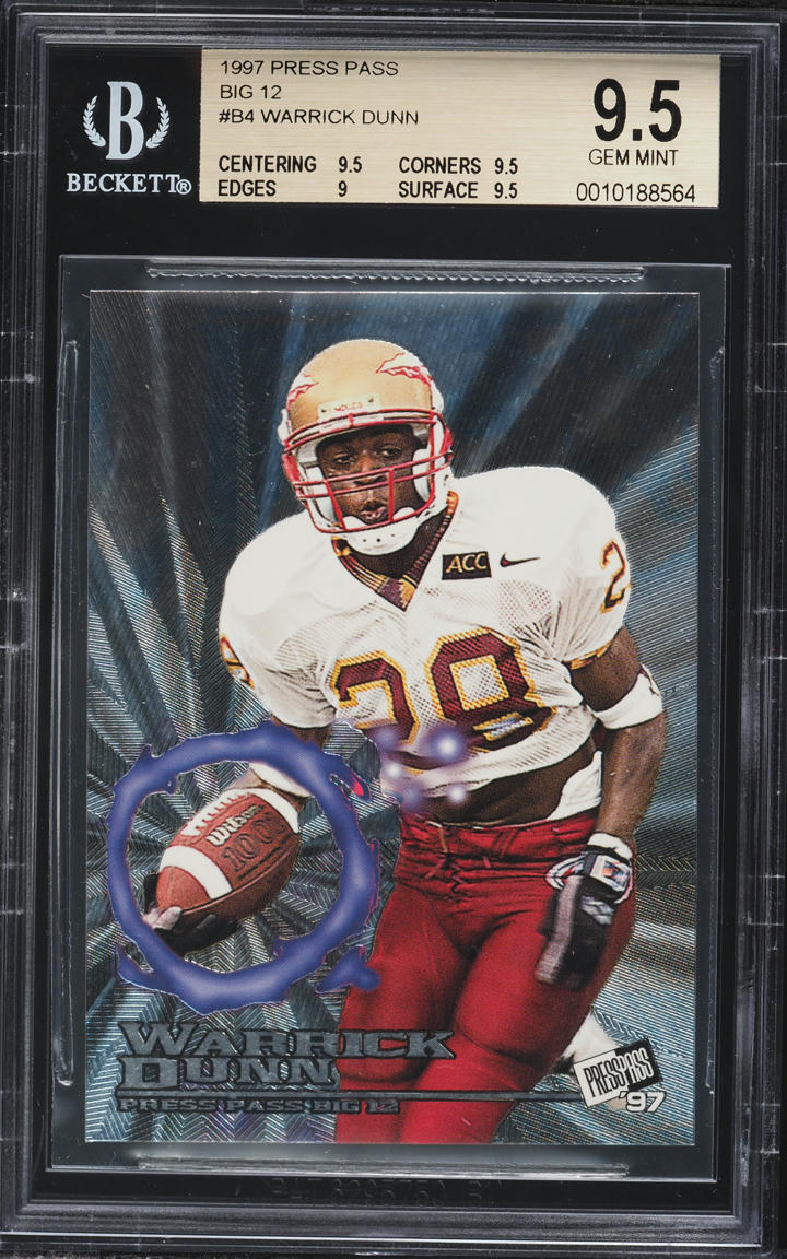 1997 Press Pass Big 12 Warrick Dunn ROOKIE #B4 BGS 9.5 GEM MINT