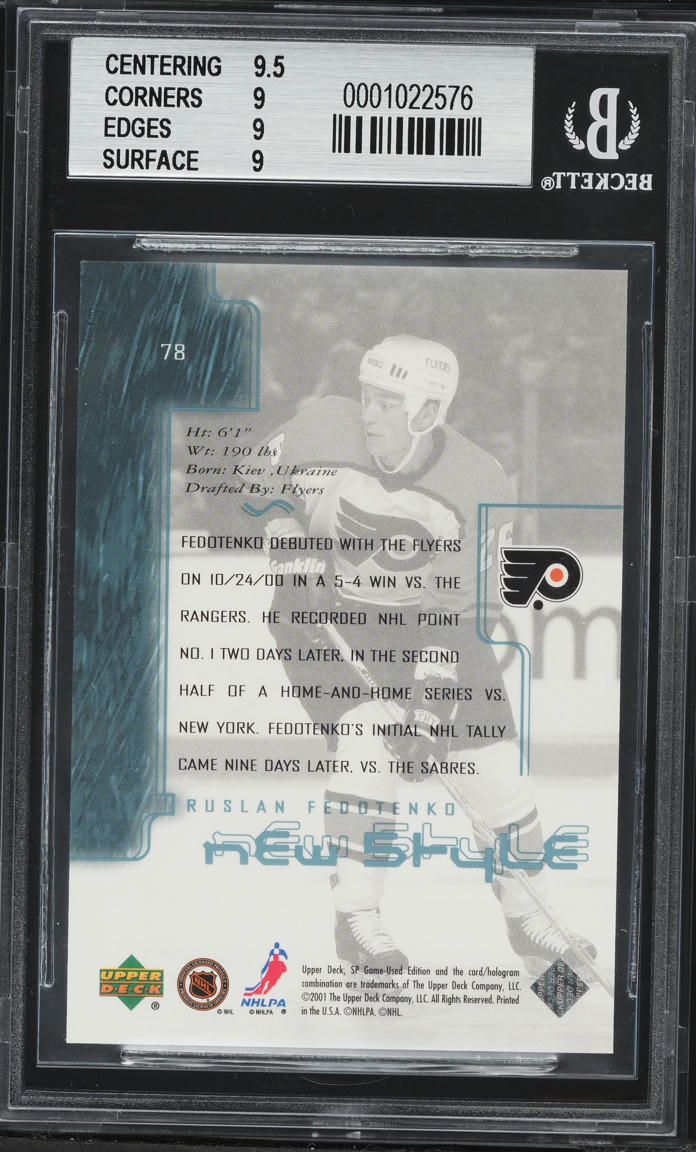 2000 SP Game Used Ruslan Fedotenko ROOKIE /900 #78 BGS 9 MINT