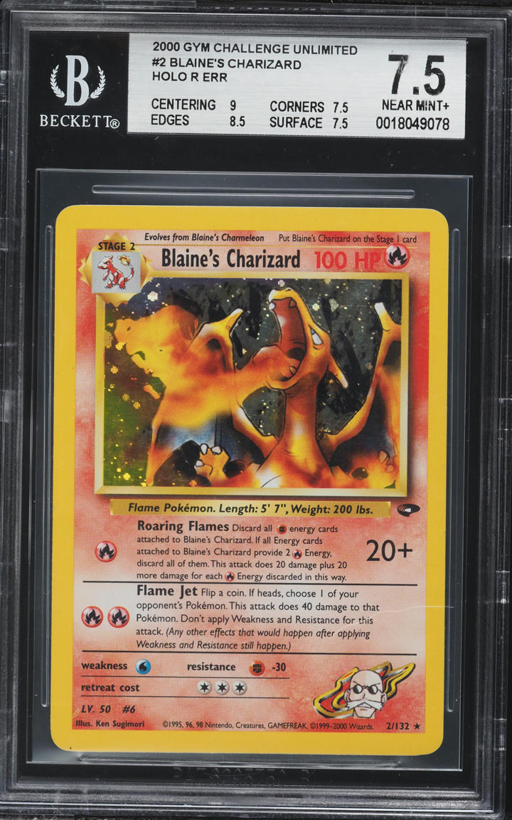 2000 Pokemon Gym Challenge Holo Blaine's Charizard #2 BGS 7.5 NRMT+