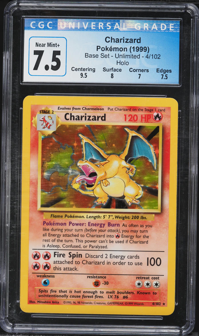 1999 Pokemon Base Set Holo Charizard #4 CGC 7.5 NRMT+