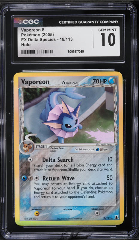 2005 Pokemon EX Delta Species Holo Vaporeon #18 CGC 10 GEM MINT on