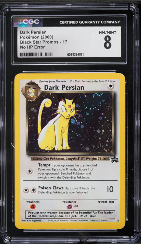 2000 Pokemon Black Star Promo No HP Error Dark Persian #17 CGC 8 NM-MT on  Fanatics Collect