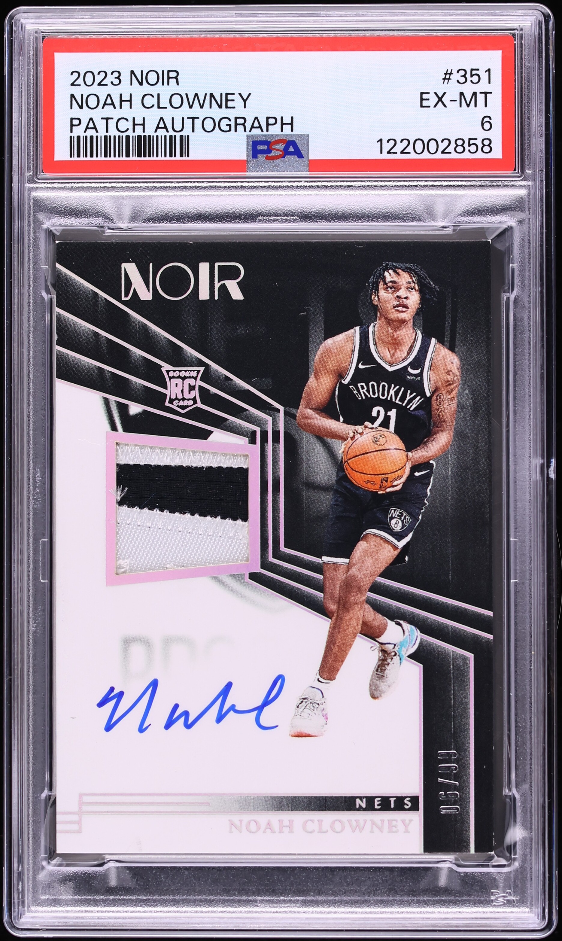 2023 Panini Noir Noah Clowney ROOKIE PATCH AUTO /99 #351 PSA 6