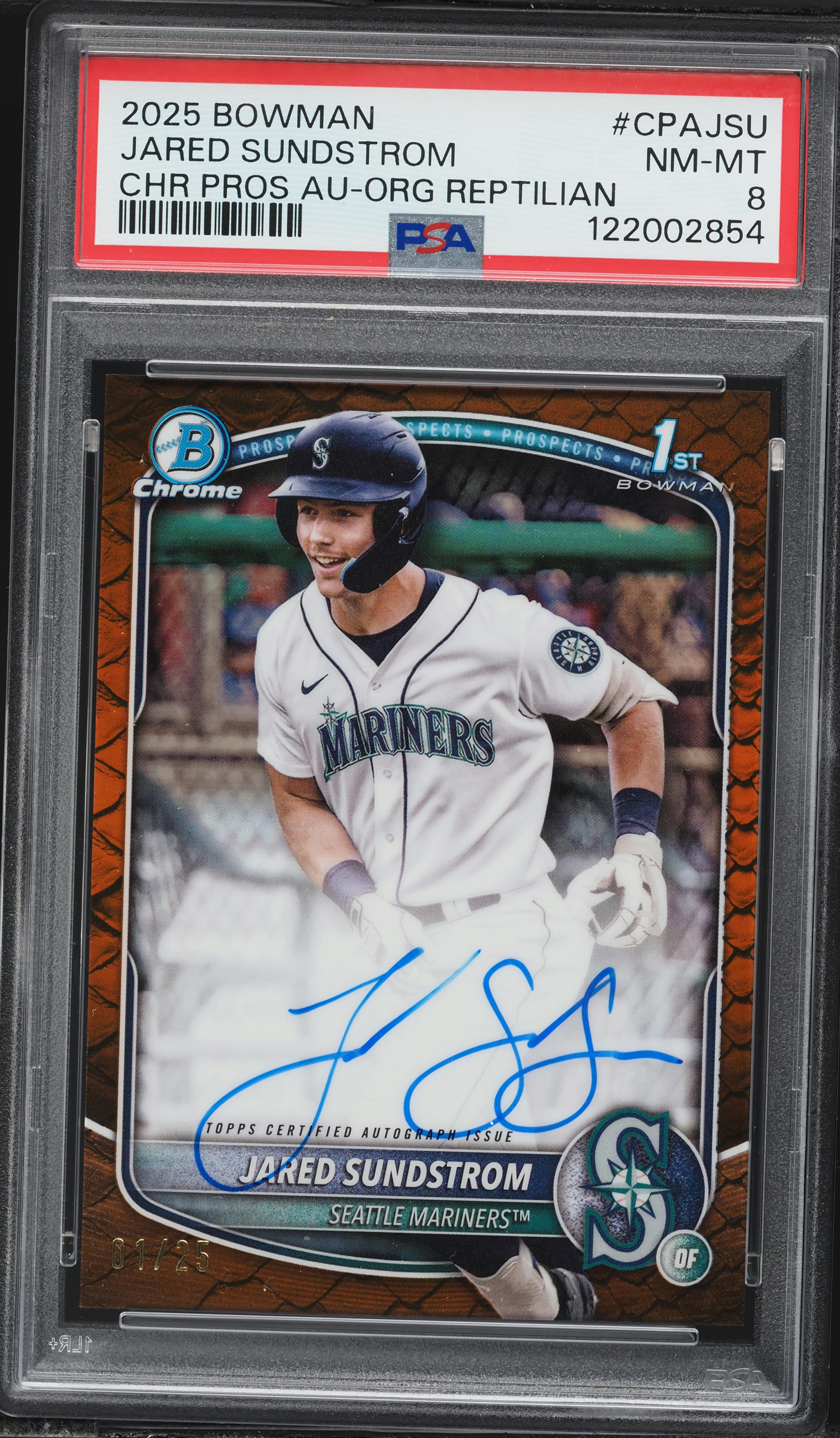 2025 Bowman Chrome Orange Reptilian Jared Sundstrom PROSPECT AUTO 