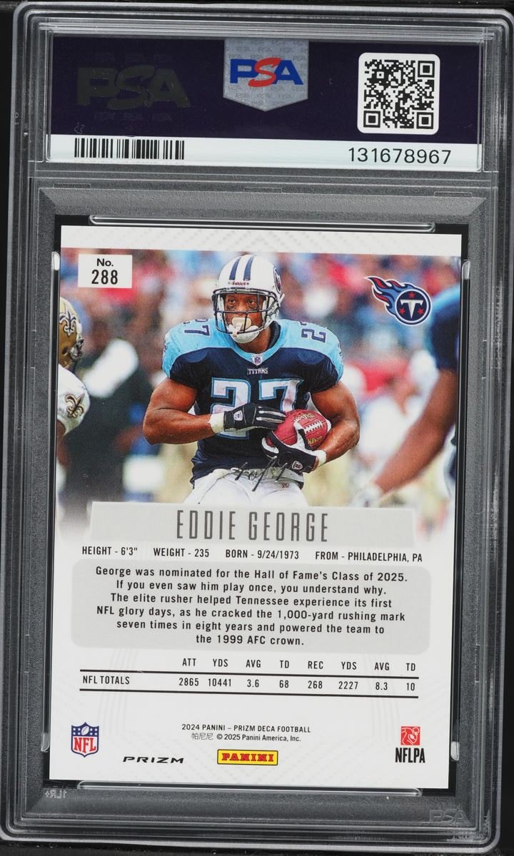 2024 Panini Prizm Deca Black Prizm Eddie George 1/1 #288 PSA 8 NM-MT