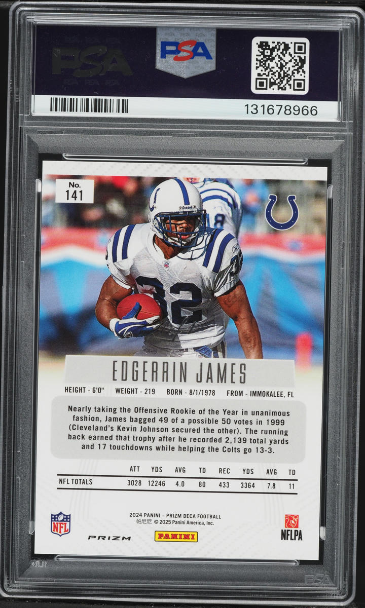 2024 Panini Prizm Deca Black Prizm Edgerrin James 1/1 #141 PSA 8 NM-MT