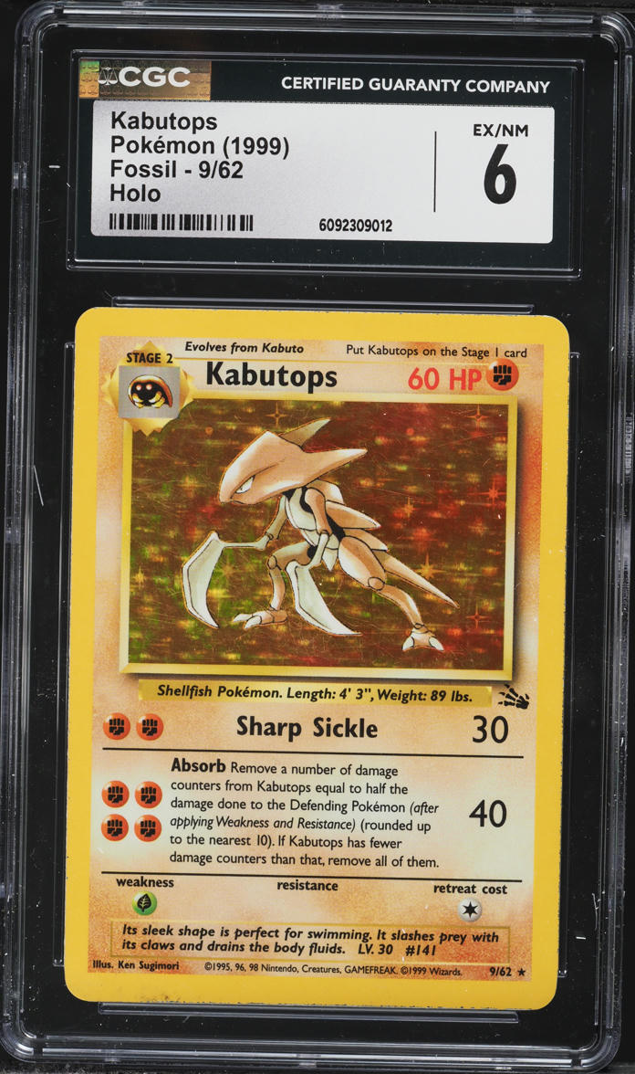 1999 Pokemon Fossil Holo Kabutops #9 CGC 6 EXMT