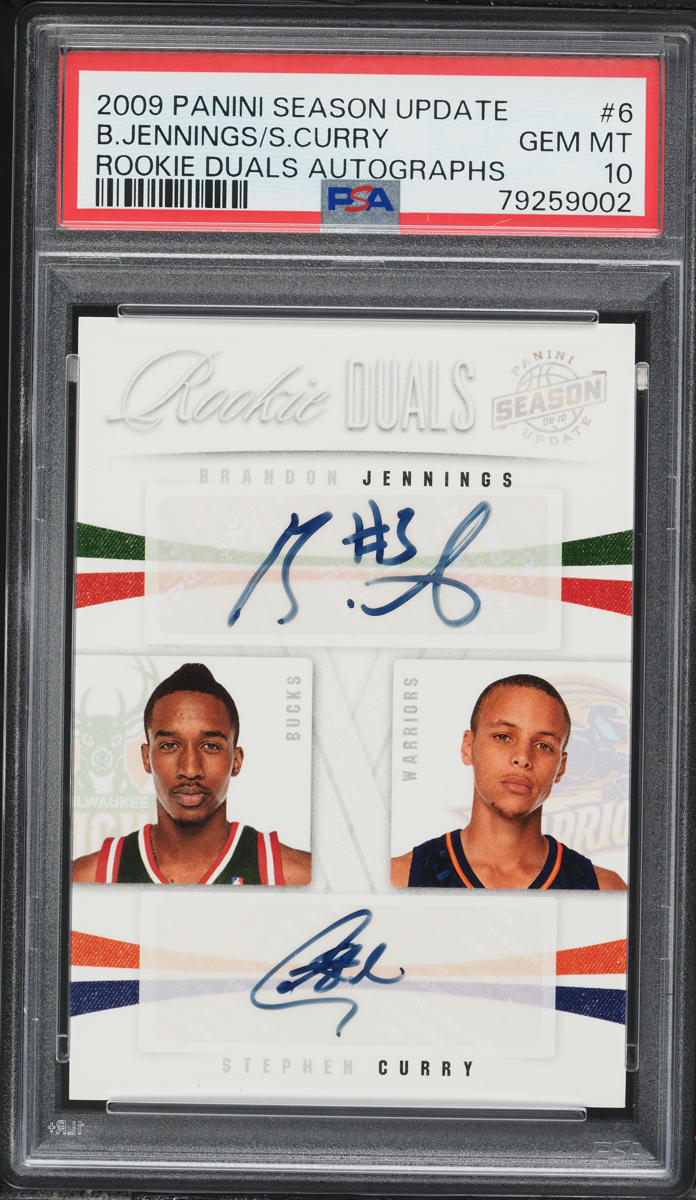 2009 Panini Season Update Rookie Duals Brandon Jennings Stephen Curry ROOKIE AUTO /49 #6 PSA 10
