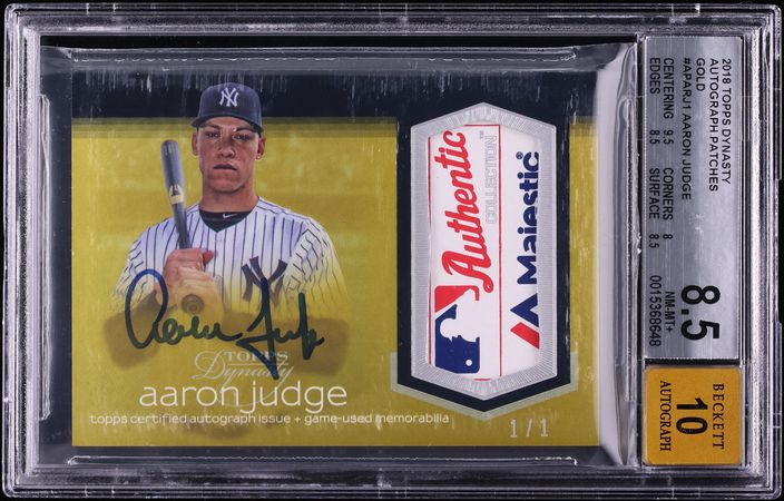 2018 Topps Dynasty Gold Aaron Judge TAG PATCH AUTO 1/1 #AP-ARJ1 BGS 8.5 NM-MT+